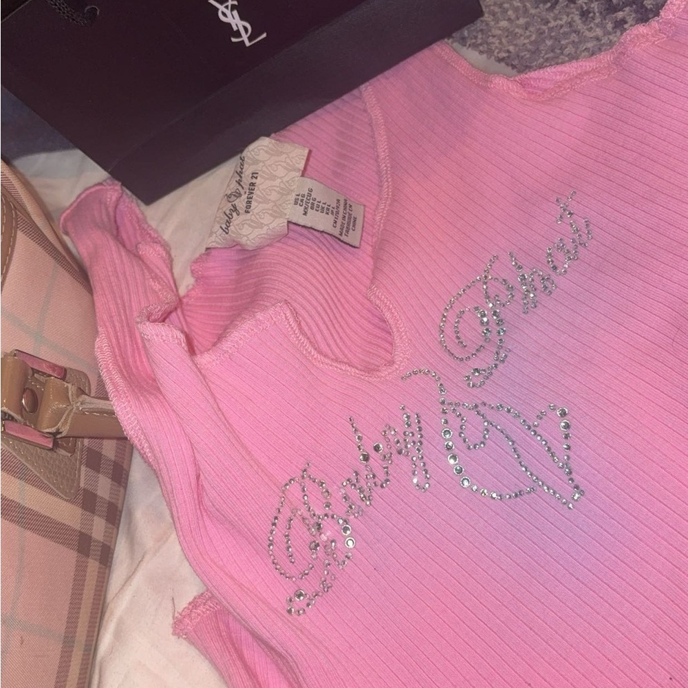 Baby Phat Pink Ribbed Top with Rhinestones💖💋